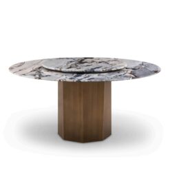 2026 New Style Modern Natural Marble Round Metal Dining Table Light Luxury Villa High-class Turntable