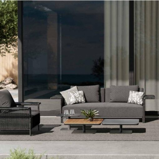 Outdoor private gathering woven black three-seater casual sofa outdoor furniture discounted price