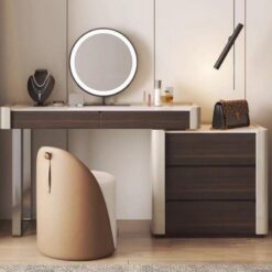 Brown wood-grain dressing table, chair, indoor living room, bedroom, chest of drawers furniture