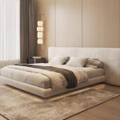 Cream Wind Fabric Tatami Bed Modern Simple Master Bedroom King Floor Bed French Japanese Floating Bed
