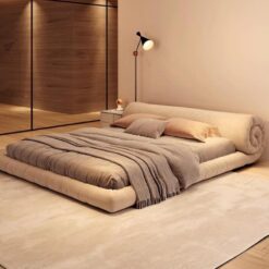 Floating Vintage Double Bed Luxury Queen King Size Solid Wood Platform Bed Frame Modern Bedroom Furniture Upholstered Bed Smart