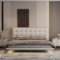 French Ancient Style Waffle Leather Bed High-End Atmosphere Solid Wood Soft Double Bed for Master Bedroom Modern Design