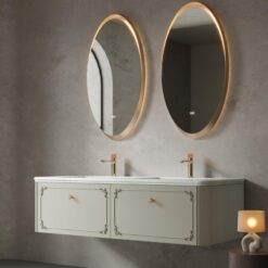 French cream-style bathroom cabinet, natural stone countertop, bathroom storage cabinet