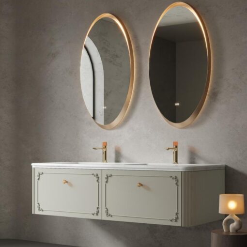French cream-style bathroom cabinet, natural stone countertop, bathroom storage cabinet