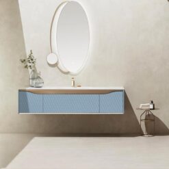 French style Blue Light luxury bathroom cabinet natural marble countertop bathroom shelf