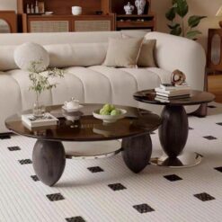 Glass Minimalist Italian Black Art Creative Wax Wood Round Coffee Table