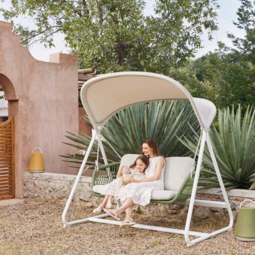 Outdoor woven white double sofa swing, outdoor private villa garden furniture factory price