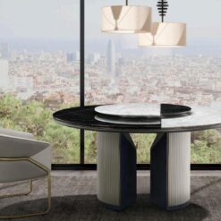 High-end Palace Modern New Design Leather Leg Dining Table Villa Round Italian Marble Swivel Table Top Luxury Dining Table