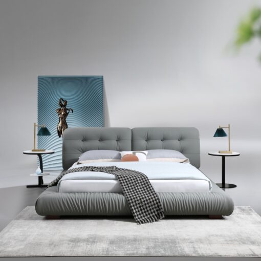 High quality blue grey floating bed High Back Upholstered Hotel bedroom Bedroom furniture Double bed