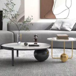 Hot Sales Living Room Furniture White and Black Gold and Black Stainless Steel Frame Round Coffee Table Set