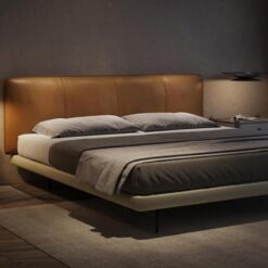 Italian Designer Style Minimalist Elephant Ear Leather Wooden Bed Frame Large Up-Holstered Bed for Modern Master Bedroom Soft