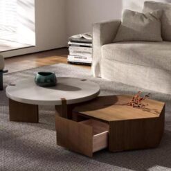 Italian Minimalist New Home Solid Wood Low Height Combination Modern Round Nesting Coffee Table for Living Room(C031)