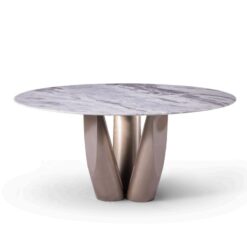 Italian Style Light Luxury Round Dining Table Hotel Villa Dining Room Metal Base Slate Top 6 Seat Dining Table Furniture