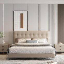 Italy Modern Double Queen Bed Frame Soft PU Leather Headboard Floating Furniture for Marriage Up-Holstered Beds