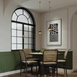 Wholesaler of high-end retro arc-shaped black stainless steel flat-rolled frosted glass Windows