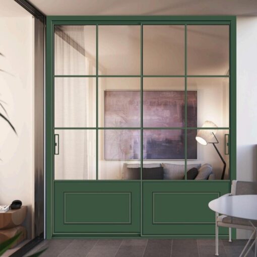 Supplier of high-end custom Green stainless steel sliding doors and ultra-white glass doors and Windows