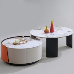 Light Luxury Rock Panel Coffee Table Modern Minimalist Small Living Room Size Round Saddle Leather Coffee Table