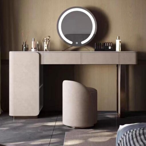 Luxurious brown leather dressing table, chair, indoor living room, bedroom, chest of drawers furniture