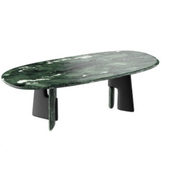 Luxury Customized Home Furniture New Design Vintage Italian Verde Alpi Green Marble Dining Table with White Marble Base