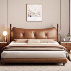 Luxury Genuine Leather Storage Bed with Durable Russian Pine Wood Frame Modern Design, Spacious Storage Elegant Home Furniture