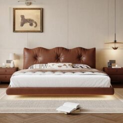 Luxury King Size Wooden Platform Bed Frame Queen Bed Floating Vintage Double Bed Modern Multifunction Bedroom Furniture