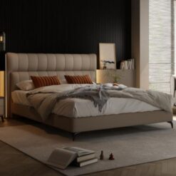 Luxury Latest Design Bed Frame Leather Design Bedroom Bed with Light Bedroom Furniture Set King Queen Size