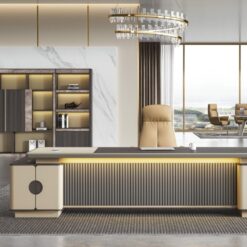 Luxury Unique Style Beige Leather Wood Office Furniture Executive Office Table Boss Ceo Modern Office Desk Suit