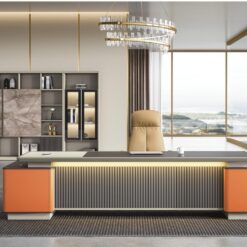Luxury Unique Style Orange Leather Wood Office Furniture Executive Office Table Boss Ceo Modern Office Desk Factory