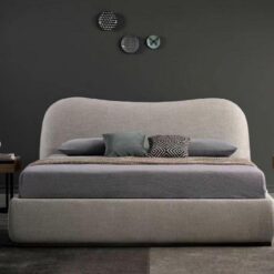 Luxury Upholstered Linen King Size Bed Modern Curved Headboard Chic Design Bedroom Furniture Bed Set