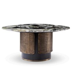 Medieval Vintage Restaurant Furniture Round Dining Table with Marble Table High Grade Stainless Steel Villa Dining Furniture