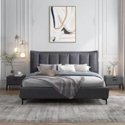 Minimalist Nordic Light Luxury Italian Modern Style Hotel Bedroom Furniture Upholstered Solid Wood Bed Frame king Size Bed