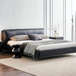 Modern Bedroom Furniture Leather Beds Italian Luxury Double Bed Minimalist Design King Queen Size Soft Up-holstered Bed Set