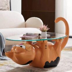 Modern Design Cat-Inspired Glass Top Coffee Table FRP Furniture for Home Living Room Villa Apartment & Reception Wooden Material