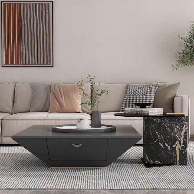 Modern Elegant Square Tea Coffee Tables for Home Unique Wooden Veneer Side Center Coffee Table Set