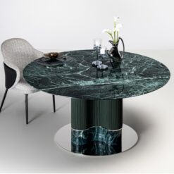 Modern Light Luxury Nordic Design Natural Glossy Colored Crystal Marble Slate Stone Rotating Dining Table Customized Color Hotel