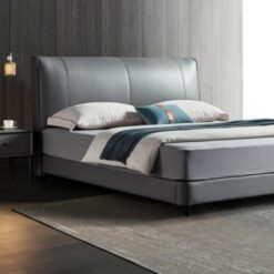 Modern Luxury King-Size Solid Wood Double Bed Set with Genuine Leather Upholstery Panel Furniture for Bedroom & Living Room