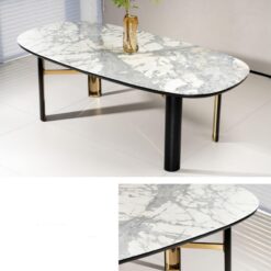 Modern Luxury Marble Dining Table with Stainless Steel Gold Lighting Customized Design for Home Hotel Workshop or Entry