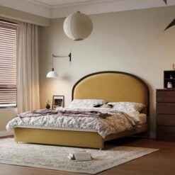 Modern Luxury Queen King Bed Frame with Genuine Leather Tufted Headboard Noise-Free Durable Wood Slats Upholstered Platform Bed