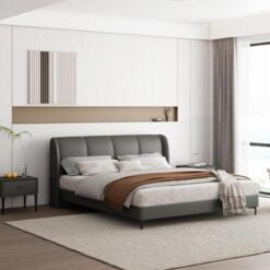 Modern Minimalist Style Upholstered Bed Leather Bed King Size Bedroom Furniture