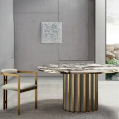 Modern Nordic White Marble Grey Veins Fluted Leisure Reception Round Dining Table