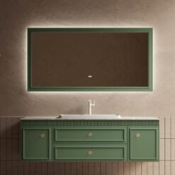 Modern green bathroom cabinet with natural stone countertop and bathroom storage cabinet