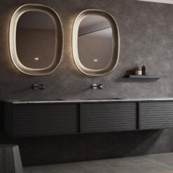 Modern style black wood veneer bathroom cabinet natural marble countertop bathroom shelf