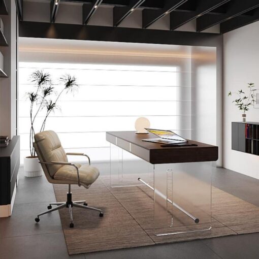 Modern transparent glass Brown office desks chairs indoor living room study chairs furniture