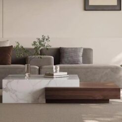 New Rectangular Stone Coffee Table Wooden Storage Modern Center Table Home Hotel Furniture Coffee Table for Living Room