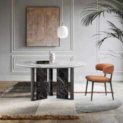 New Style Modern Natural Marble Round Metal Dining Table Light Luxury Villa High-class Turntable