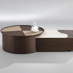 New Wabi-Sabi Retractable Set Coffee Table Vintage Living Room Home Smoked Black Wood Veneer Round Coffee Table