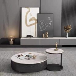 Retractable TV Cabinet Coffee Table Rock Slab Paint Combination Nordic TV Cabinet Combination Living Room Furniture Set