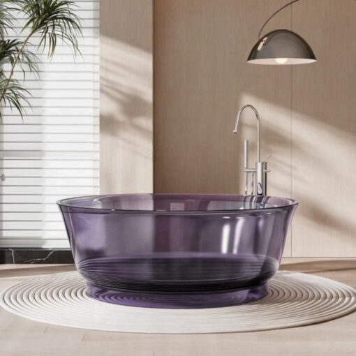 Wholesale price of purple transparent crystal resin luxury villa independent round bathtub bathroom furniture