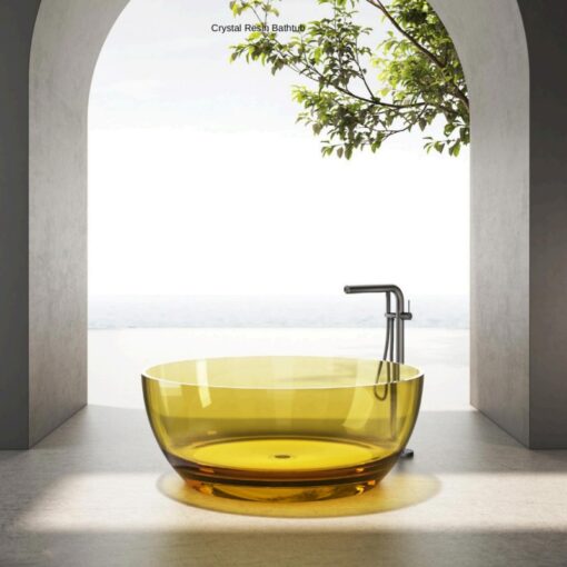Yellow round independent bathtub, crystal resin villa bathroom furniture bathtub, discounted price
