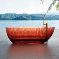 Red glazed independent bathtub, crystal resin villa bathroom furniture bathtub at discounted price